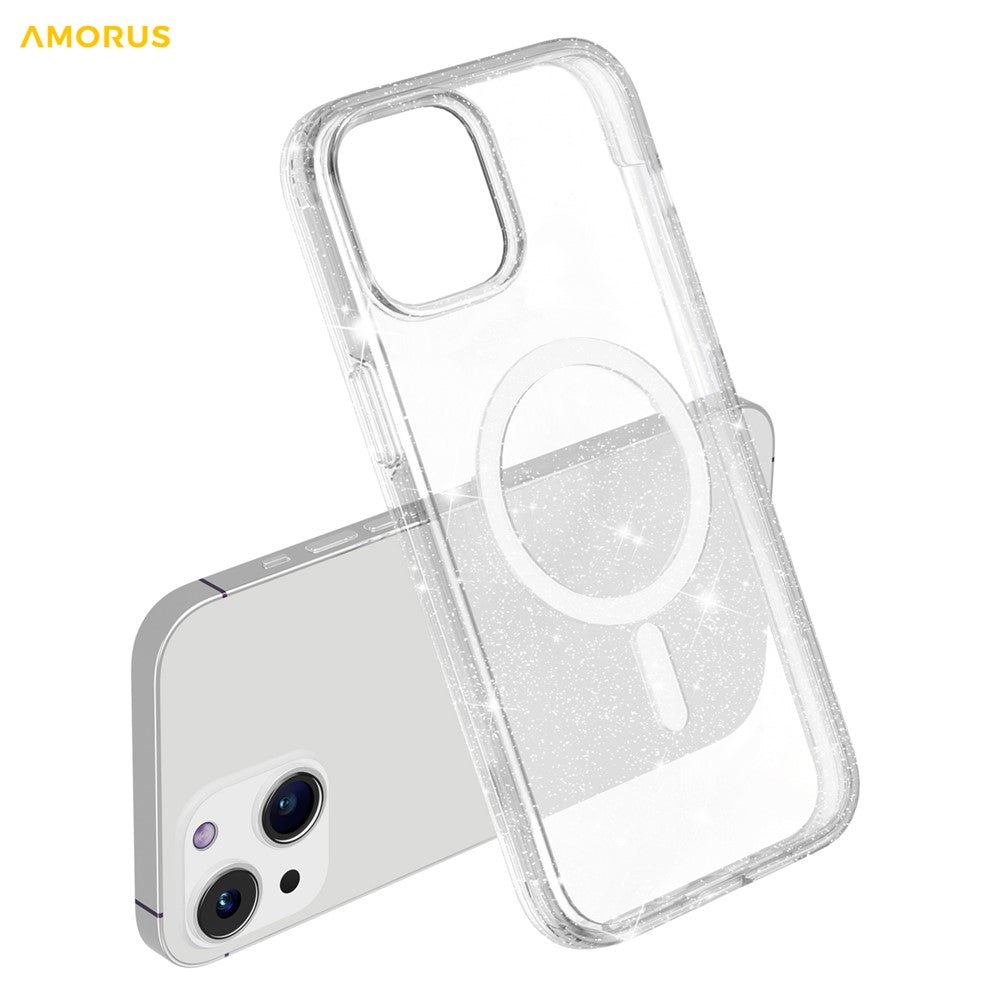 AMORUS For iPhone 15 Magnetic Case Compatible with MagSafe Glitter Powder PC + TPU Phone Cover