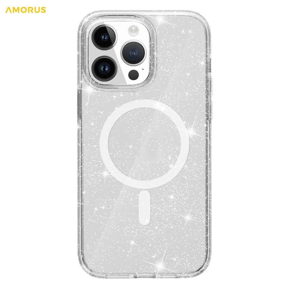 AMORUS For iPhone 15 Pro Magnetic Case Compatible with MagSafe Glitter Powder PC + TPU Phone Cover