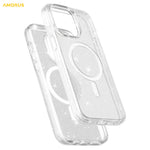 AMORUS For iPhone 15 Pro Magnetic Case Compatible with MagSafe Glitter Powder PC + TPU Phone Cover