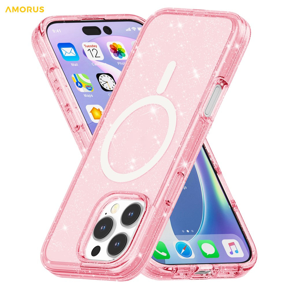 AMORUS For iPhone 16 Pro Max Magnetic Case Compatible with MagSafe Glitter Powder PC + TPU Phone Cover