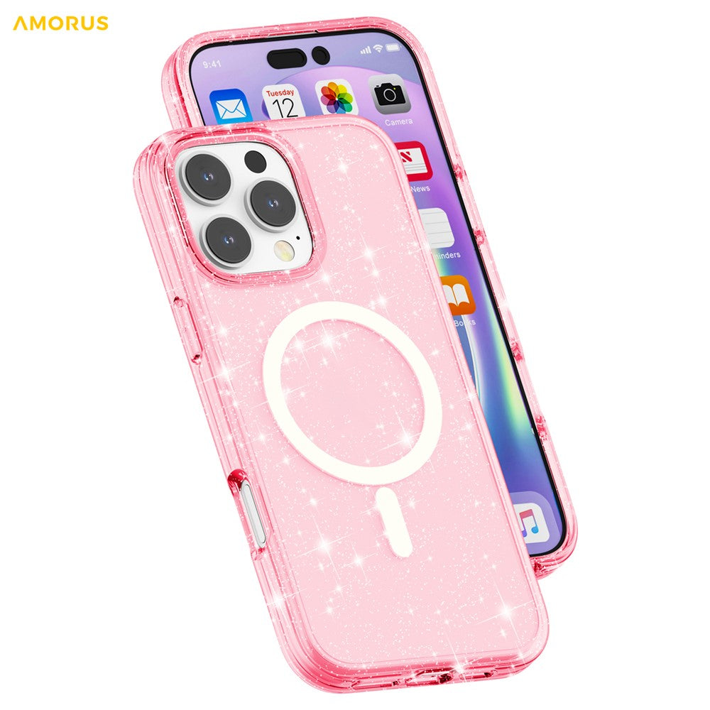 AMORUS For iPhone 16 Pro Max Magnetic Case Compatible with MagSafe Glitter Powder PC + TPU Phone Cover