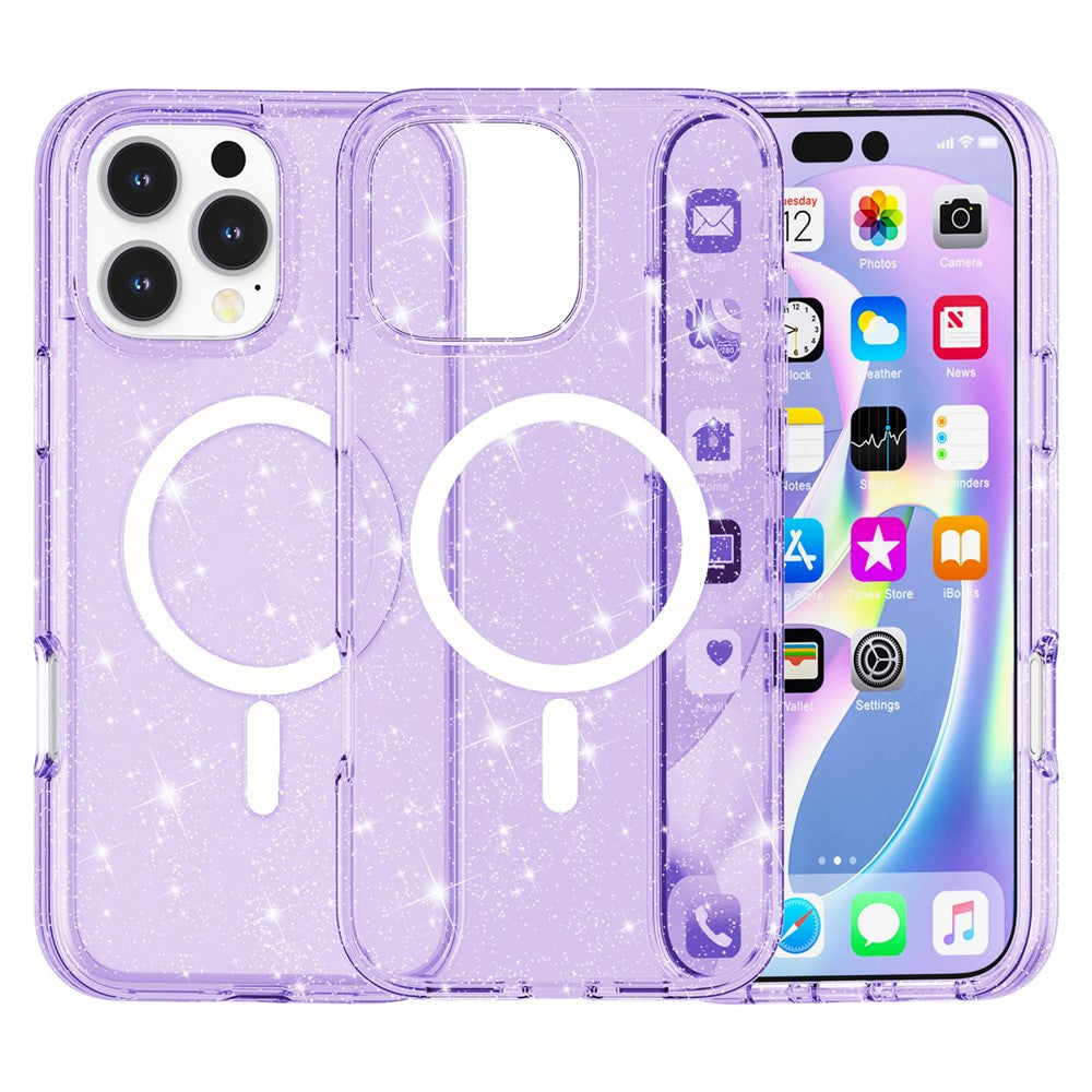 AMORUS For iPhone 16 Pro Max Magnetic Case Compatible with MagSafe Glitter Powder PC + TPU Phone Cover