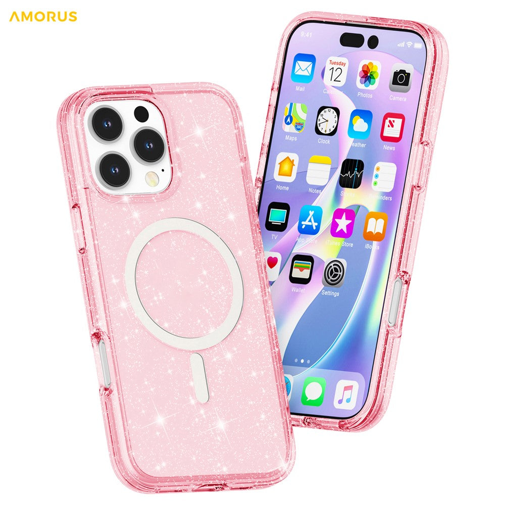 AMORUS For iPhone 16 Pro Magnetic Case Compatible with MagSafe Glitter Powder PC + TPU Phone Cover
