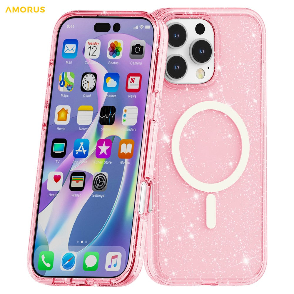 AMORUS For iPhone 16 Pro Magnetic Case Compatible with MagSafe Glitter Powder PC + TPU Phone Cover