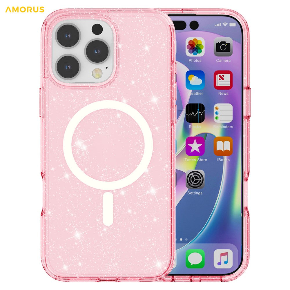 AMORUS For iPhone 16 Pro Magnetic Case Compatible with MagSafe Glitter Powder PC + TPU Phone Cover