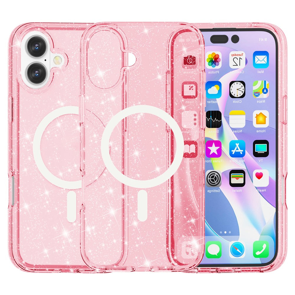 AMORUS For iPhone 16 Magnetic Case Compatible with MagSafe Glitter Powder PC + TPU Phone Cover