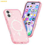 AMORUS For iPhone 16 Magnetic Case Compatible with MagSafe Glitter Powder PC + TPU Phone Cover