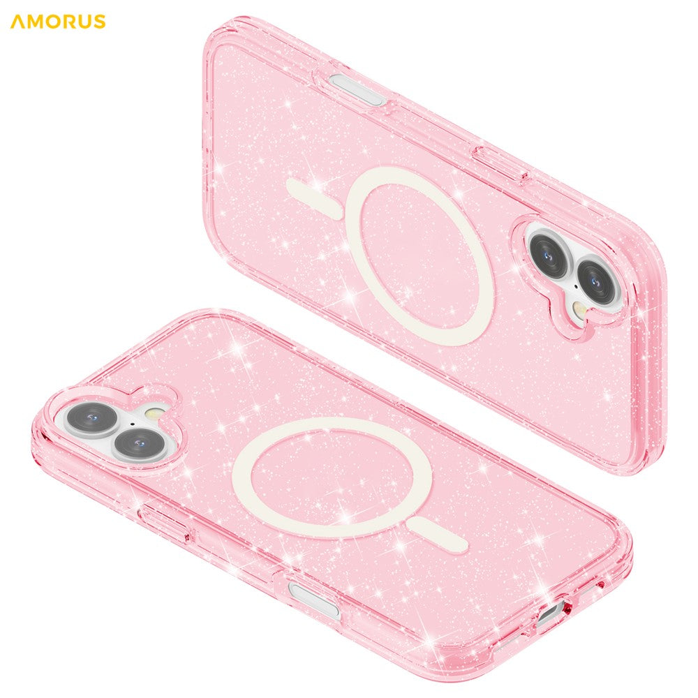 AMORUS For iPhone 16 Magnetic Case Compatible with MagSafe Glitter Powder PC + TPU Phone Cover