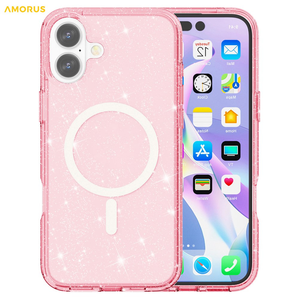 AMORUS For iPhone 16 Magnetic Case Compatible with MagSafe Glitter Powder PC + TPU Phone Cover