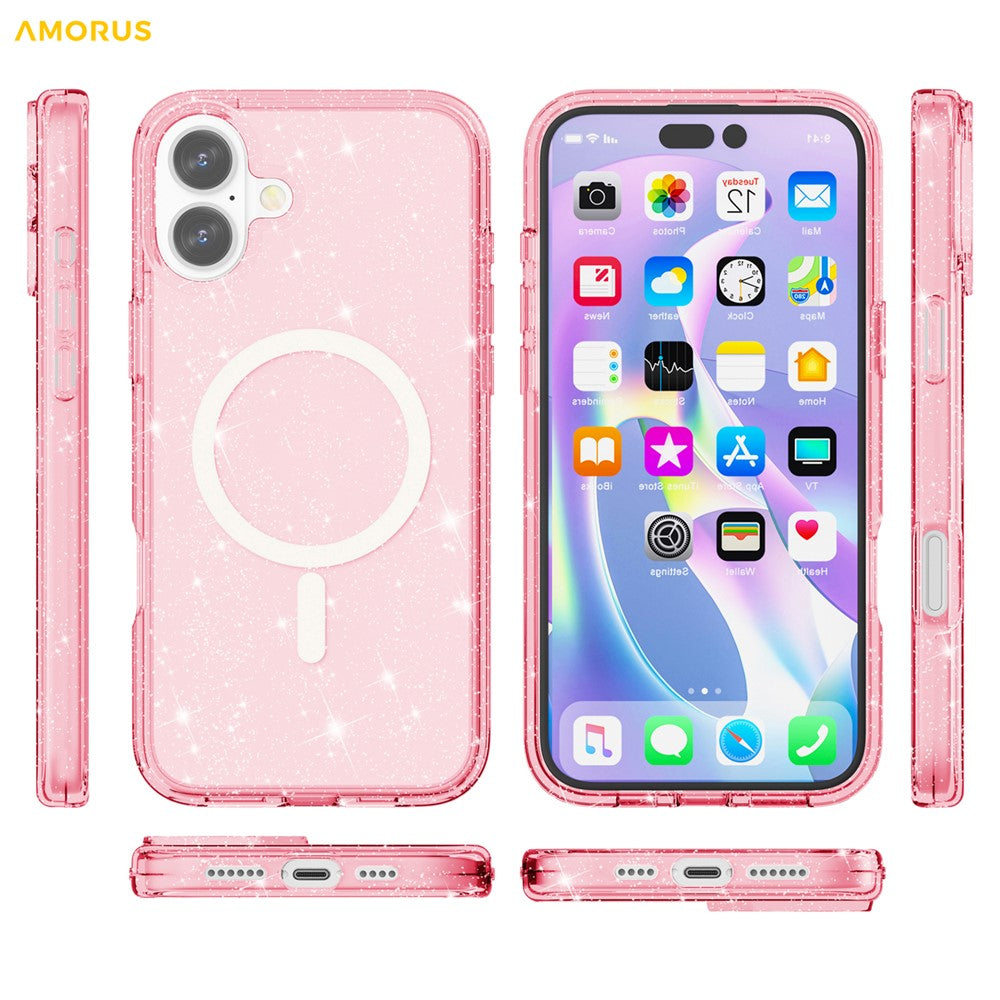 AMORUS For iPhone 16 Magnetic Case Compatible with MagSafe Glitter Powder PC + TPU Phone Cover