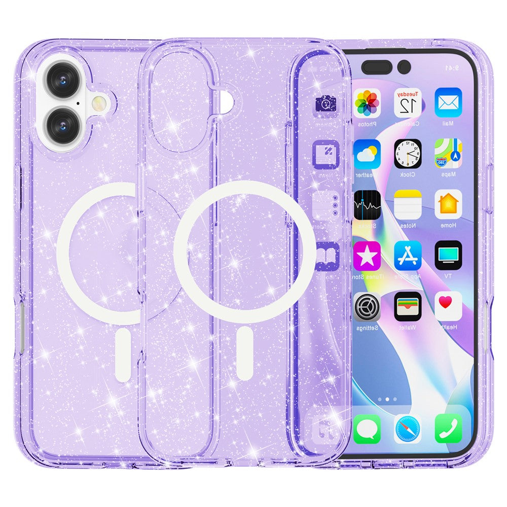 AMORUS For iPhone 16 Magnetic Case Compatible with MagSafe Glitter Powder PC + TPU Phone Cover
