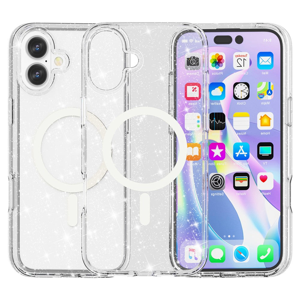 AMORUS For iPhone 16 Magnetic Case Compatible with MagSafe Glitter Powder PC + TPU Phone Cover