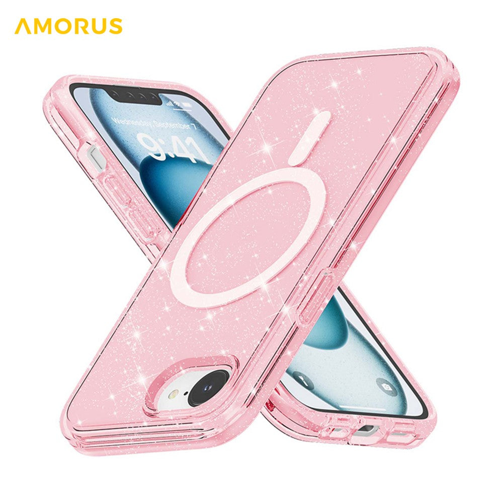 AMORUS For iPhone 17e / 16e Magnetic Case Compatible with MagSafe Glitter Powder PC + TPU Phone Cover