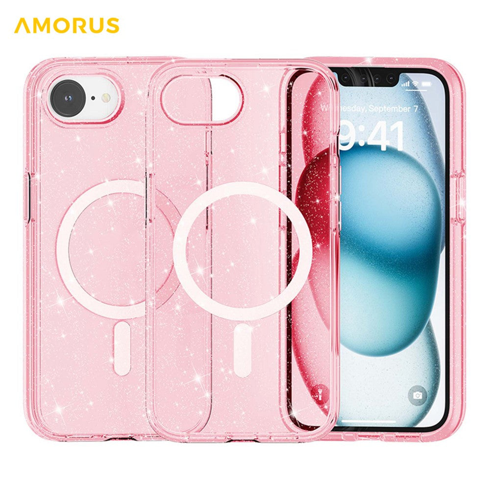 AMORUS For iPhone 17e / 16e Magnetic Case Compatible with MagSafe Glitter Powder PC + TPU Phone Cover