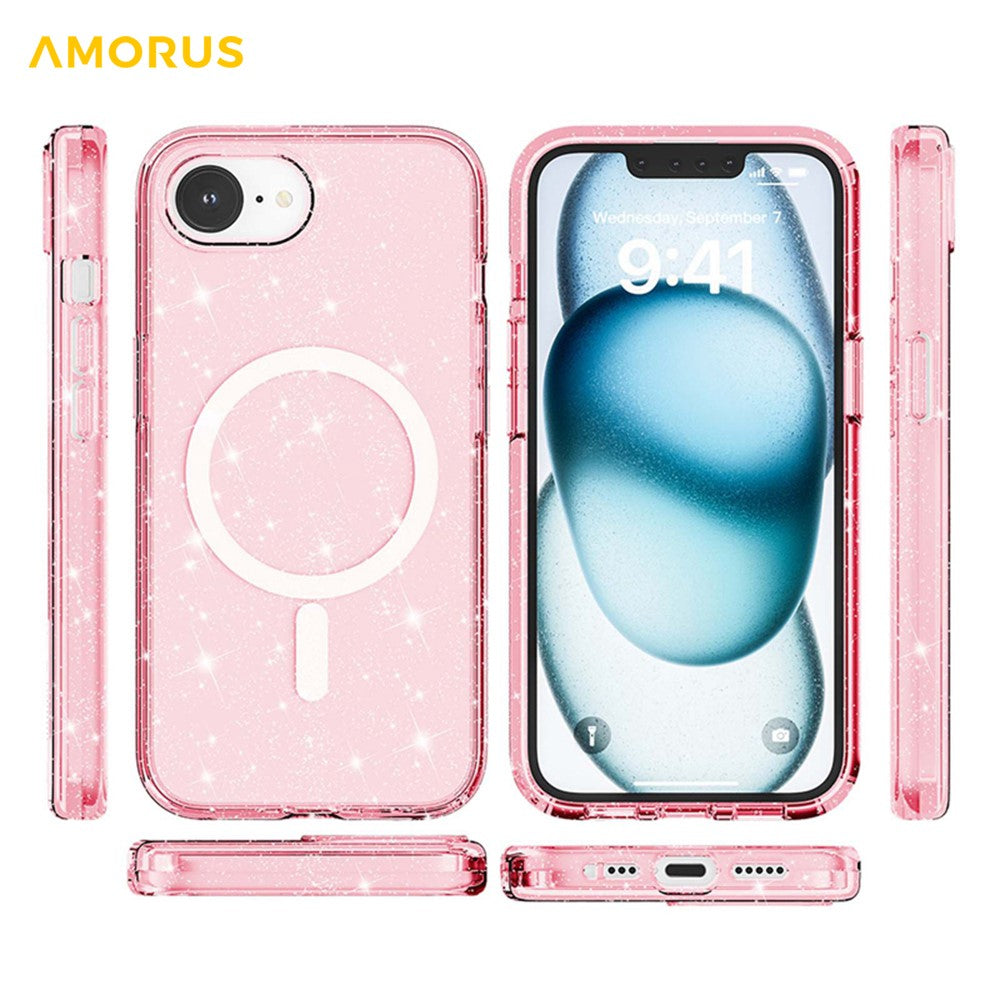 AMORUS For iPhone 17e / 16e Magnetic Case Compatible with MagSafe Glitter Powder PC + TPU Phone Cover