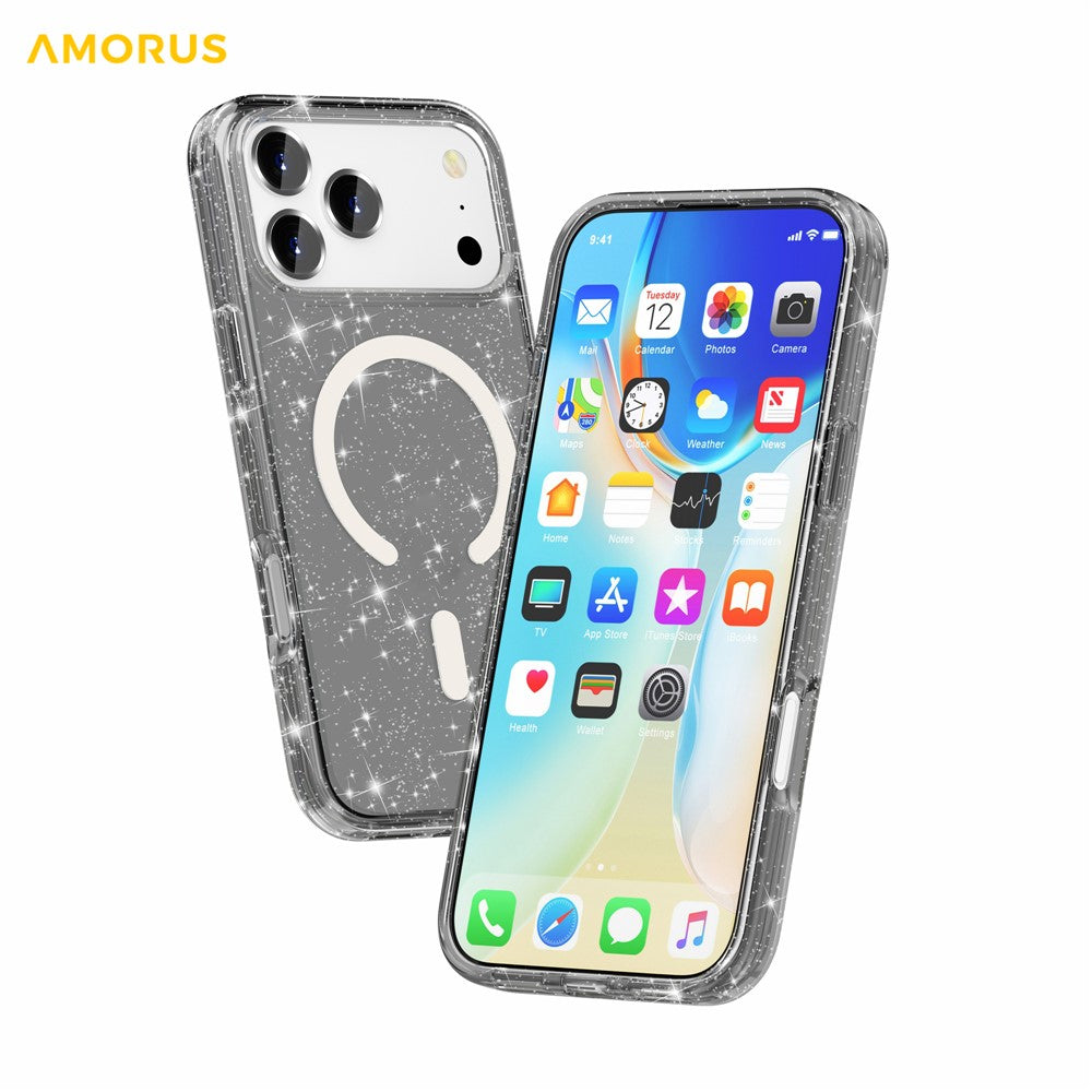 AMORUS For iPhone 17 Pro Max Magnetic Case Compatible with MagSafe Glitter Powder PC + TPU Phone Cover