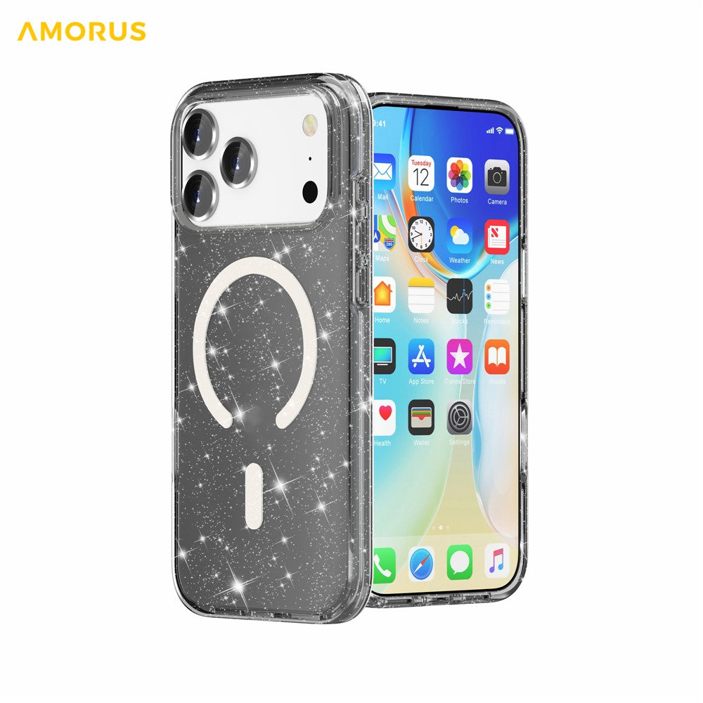 AMORUS For iPhone 17 Pro Max Magnetic Case Compatible with MagSafe Glitter Powder PC + TPU Phone Cover