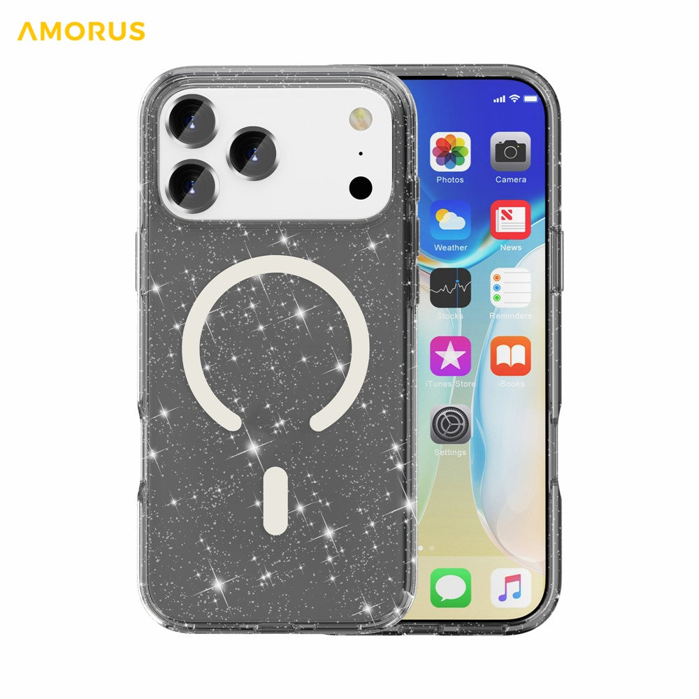 AMORUS For iPhone 17 Pro Max Magnetic Case Compatible with MagSafe Glitter Powder PC + TPU Phone Cover