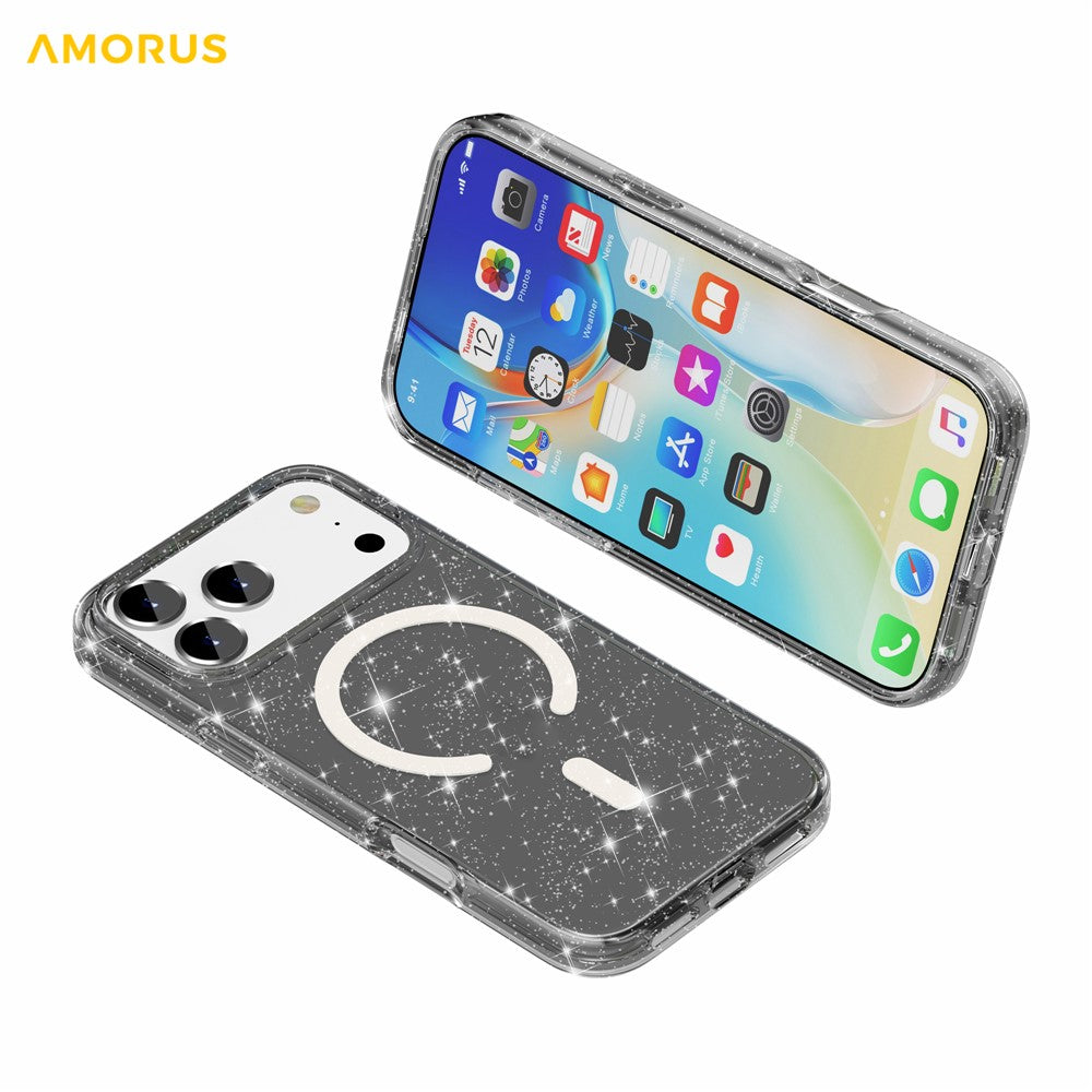 AMORUS For iPhone 17 Pro Max Magnetic Case Compatible with MagSafe Glitter Powder PC + TPU Phone Cover