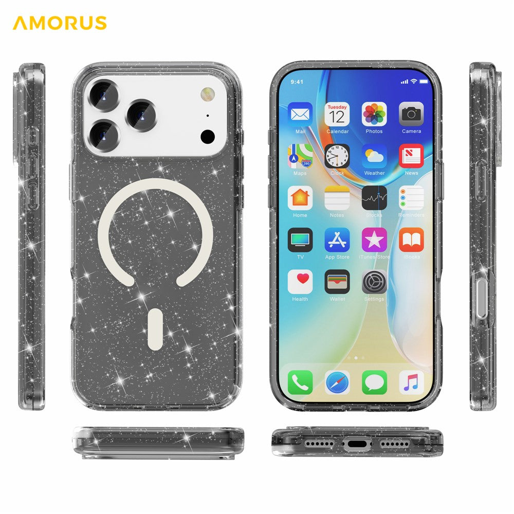 AMORUS For iPhone 17 Pro Max Magnetic Case Compatible with MagSafe Glitter Powder PC + TPU Phone Cover