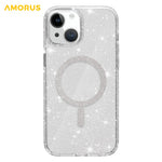AMORUS-magnetcover til iPhone 13 / 14, kompatibelt med MagSafe, glitterpulver, PC + TPU-telefoncover