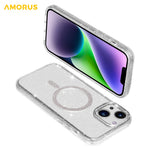 AMORUS-magnetcover til iPhone 13 / 14, kompatibelt med MagSafe, glitterpulver, PC + TPU-telefoncover