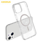 AMORUS-magnetcover til iPhone 13 / 14, kompatibelt med MagSafe, glitterpulver, PC + TPU-telefoncover