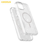 AMORUS-magnetcover til iPhone 13 / 14, kompatibelt med MagSafe, glitterpulver, PC + TPU-telefoncover