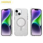 AMORUS-magnetcover til iPhone 13 / 14, kompatibelt med MagSafe, glitterpulver, PC + TPU-telefoncover