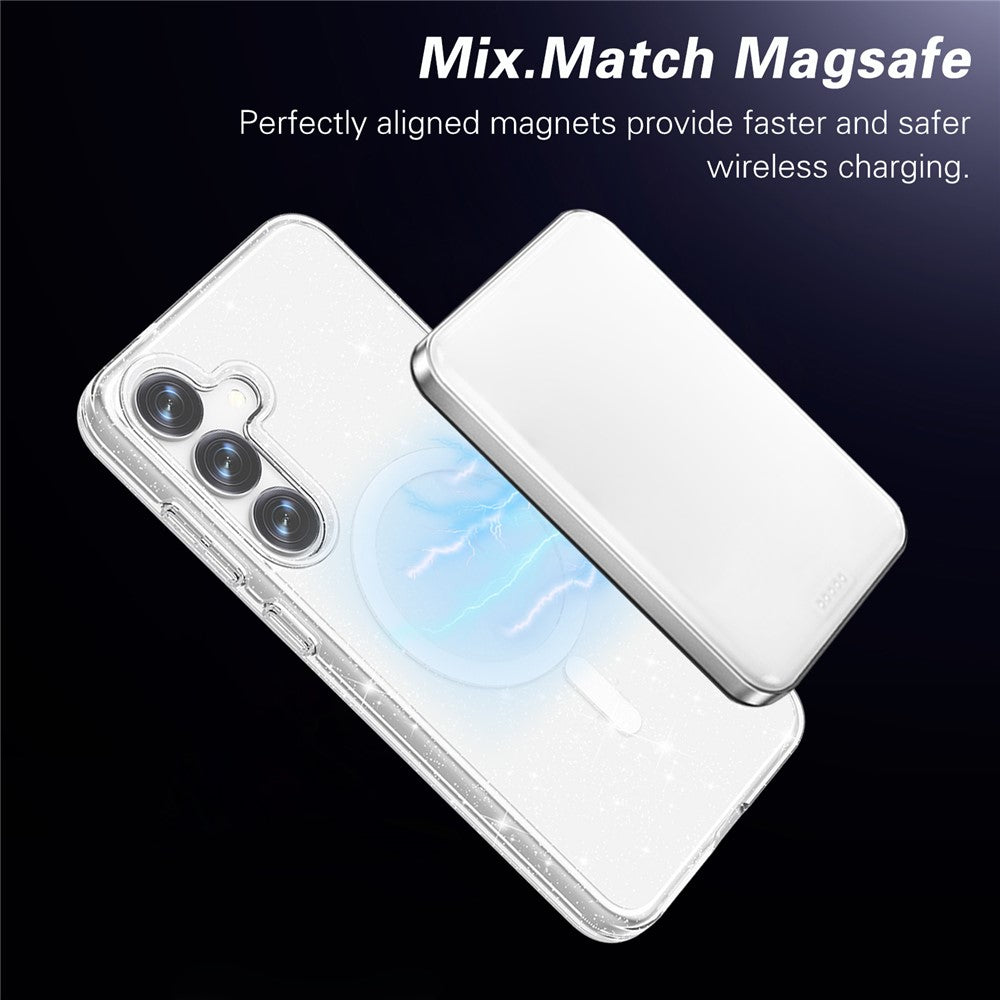 AMORUS For Samsung Galaxy S25 Magnetic Case Glitter Powder PC + TPU Phone Cover