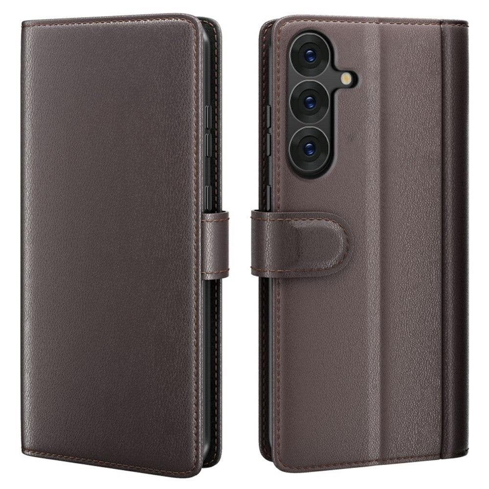 AMORUS For Samsung Galaxy S26 Stand Cases Calf Texture Genuine Split Leather Wallet Phone Cover