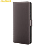 AMORUS For Samsung Galaxy S26 Stand Cases Calf Texture Genuine Split Leather Wallet Phone Cover