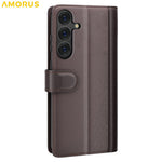 AMORUS For Samsung Galaxy S26 Stand Cases Calf Texture Genuine Split Leather Wallet Phone Cover