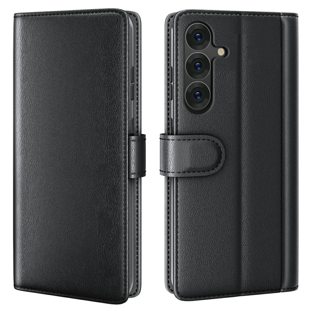 AMORUS For Samsung Galaxy S26 Stand Cases Calf Texture Genuine Split Leather Wallet Phone Cover