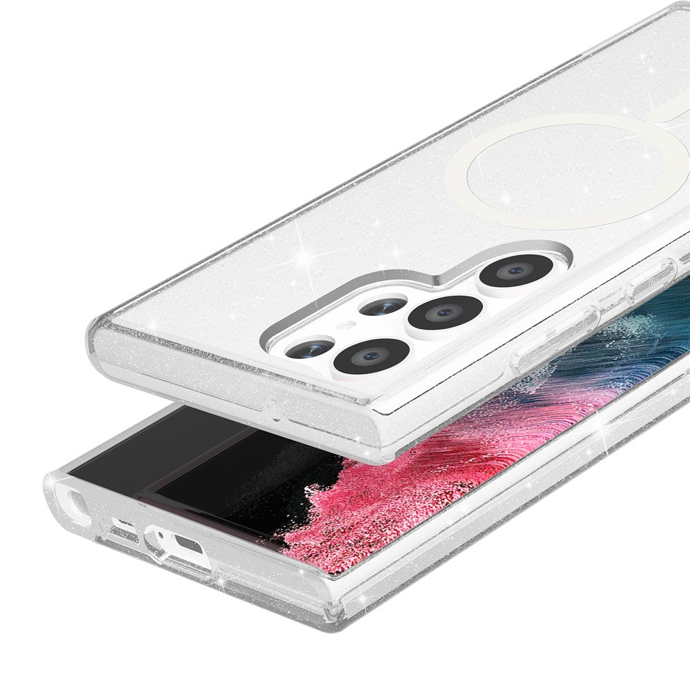 AMORUS For Samsung Galaxy S24 Ultra Magnetic Case Glitter Powder PC + TPU Phone Cover