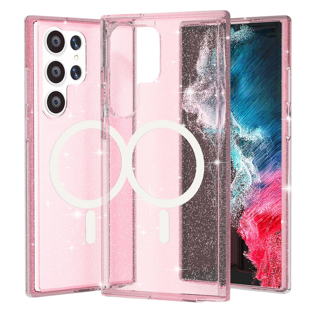 AMORUS For Samsung Galaxy S24 Ultra Magnetic Case Glitter Powder PC + TPU Phone Cover