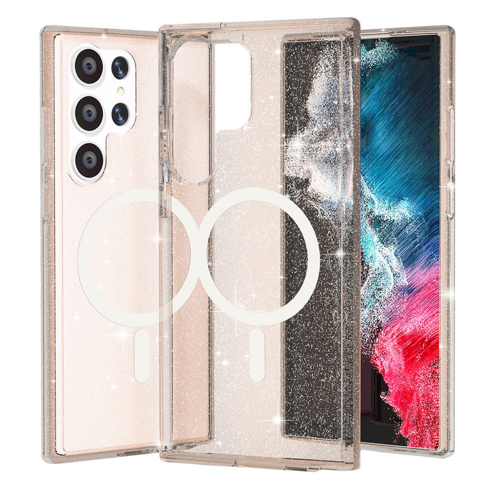 AMORUS For Samsung Galaxy S24 Ultra Magnetic Case Glitter Powder PC + TPU Phone Cover