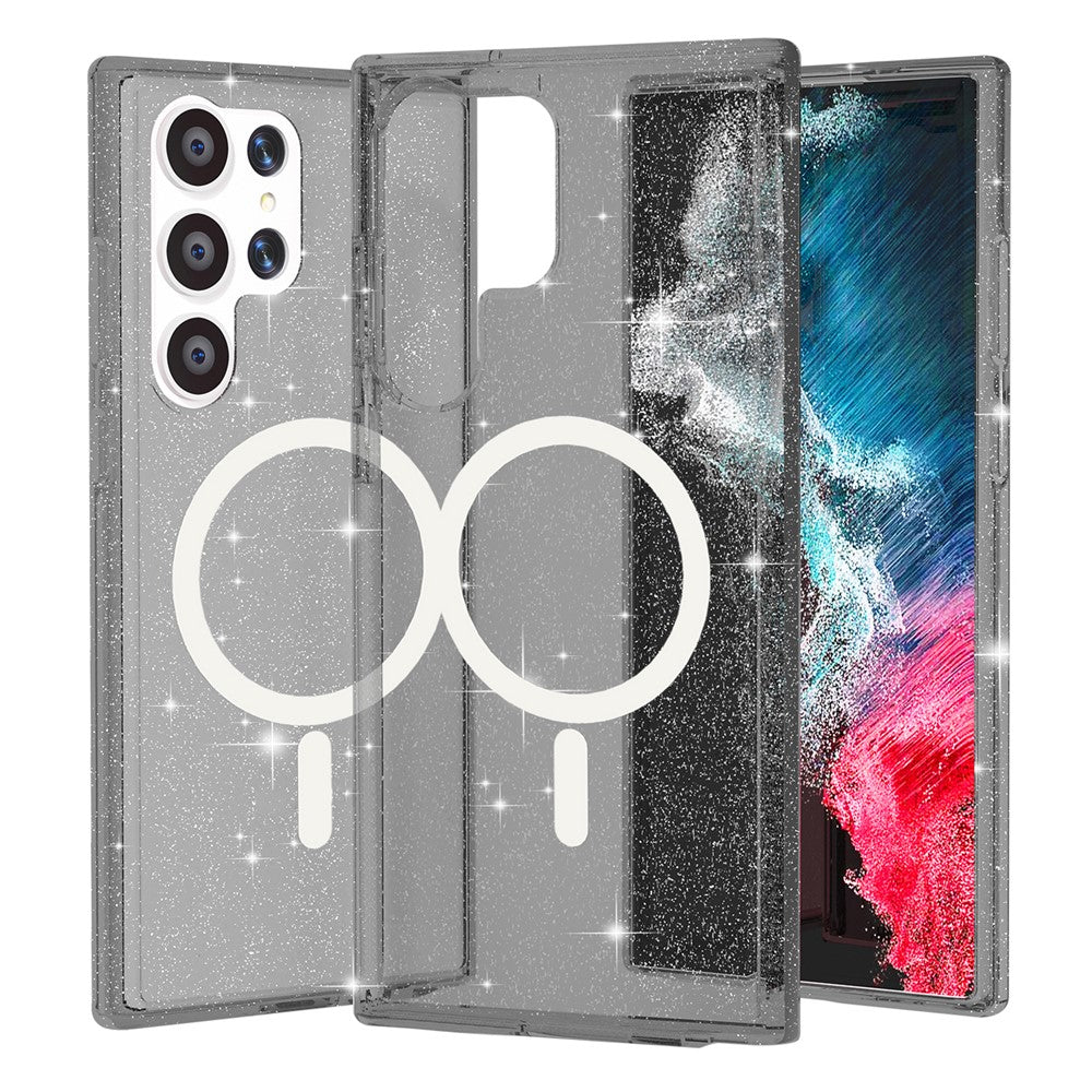 AMORUS For Samsung Galaxy S24 Ultra Magnetic Case Glitter Powder PC + TPU Phone Cover