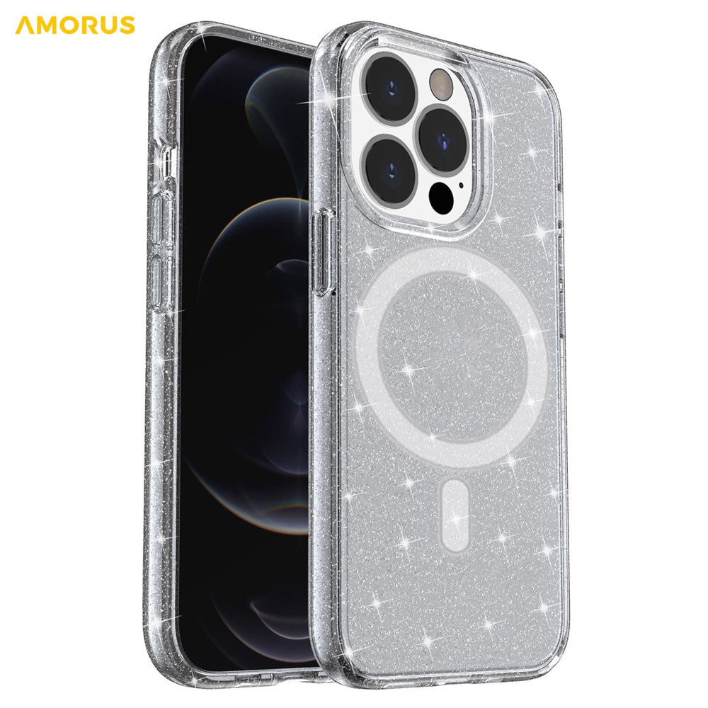 AMORUS Magnetic Case For iPhone 12 Pro  /  12 Compatible with MagSafe Glitter Powder PC + TPU Phone Cover
