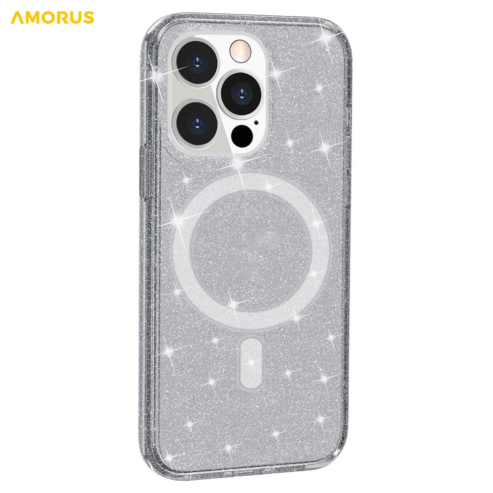 AMORUS Magnetic Case For iPhone 12 Pro  /  12 Compatible with MagSafe Glitter Powder PC + TPU Phone Cover