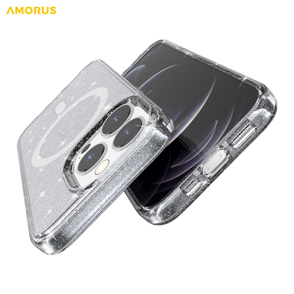 AMORUS Magnetic Case For iPhone 12 Pro  /  12 Compatible with MagSafe Glitter Powder PC + TPU Phone Cover