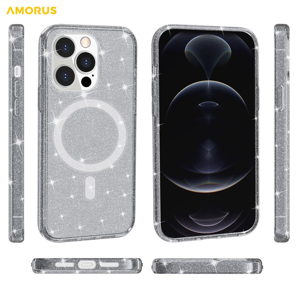 AMORUS Magnetic Case For iPhone 12 Pro  /  12 Compatible with MagSafe Glitter Powder PC + TPU Phone Cover
