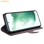 AMORUS For Samsung Galaxy S23+ Stand Cases Calf Texture Genuine Split Leather Wallet Phone Cover