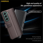 AMORUS For Samsung Galaxy S23+ Stand Cases Calf Texture Genuine Split Leather Wallet Phone Cover
