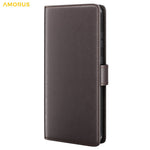 AMORUS For Samsung Galaxy S23+ Stand Cases Calf Texture Genuine Split Leather Wallet Phone Cover