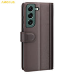 AMORUS For Samsung Galaxy S23+ Stand Cases Calf Texture Genuine Split Leather Wallet Phone Cover