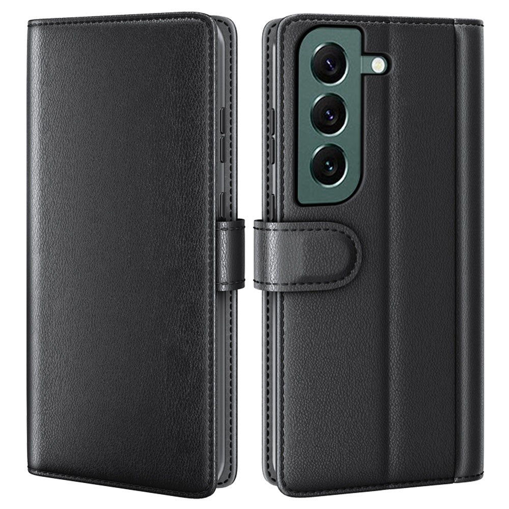 AMORUS For Samsung Galaxy S23 Stand Cases Calf Texture Genuine Split Leather Wallet Phone Cover