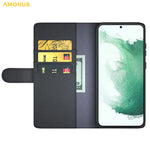 AMORUS For Samsung Galaxy S23 Stand Cases Calf Texture Genuine Split Leather Wallet Phone Cover