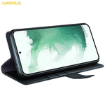AMORUS For Samsung Galaxy S23 Stand Cases Calf Texture Genuine Split Leather Wallet Phone Cover