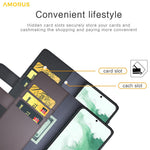AMORUS For Samsung Galaxy S23 Stand Cases Calf Texture Genuine Split Leather Wallet Phone Cover